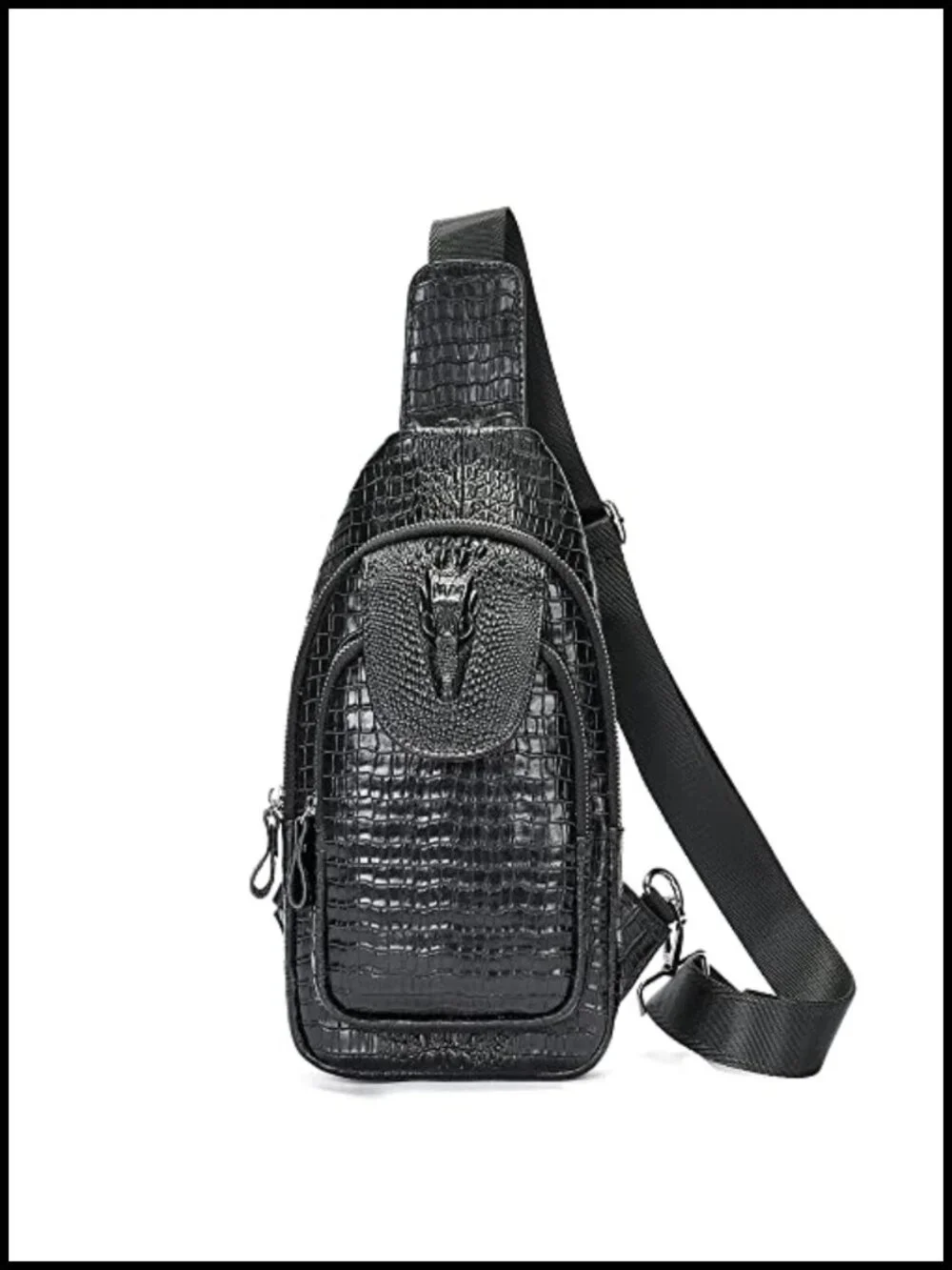 Genuine Leather Sling Bag with Crocodile Embossed Pattern